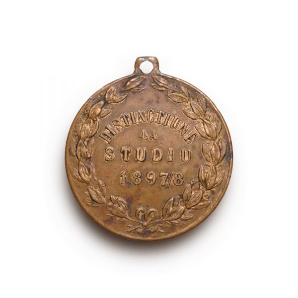 Distincție la studiu pe anul 1897/8, medalion din bronz, gravor Carniol Fiul