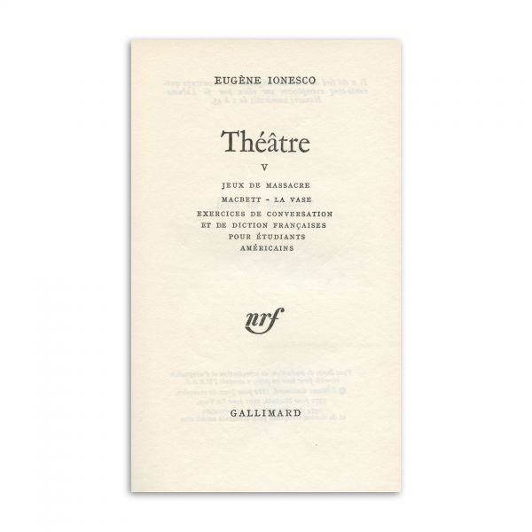 Eugène Ionesco, Théâtre, vol. V, 1974, cu dedicație