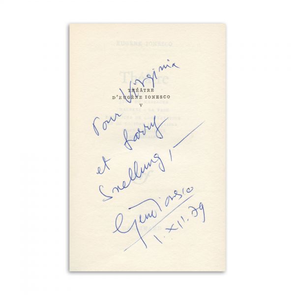 Eugène Ionesco, Théâtre, vol. V, 1974, cu dedicație