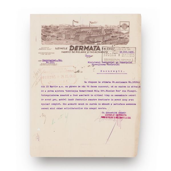 Uzinele „Dermata”. Fabrici de pielărie și încălțăminte din Cluj, adresă privind sprijin financiar, 1935