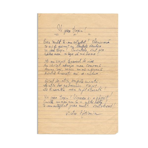 Victor Eftimiu, manuscris poezie + volum cu dedicație olografă, 1942