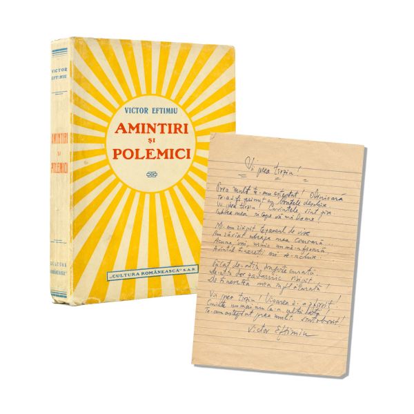 Victor Eftimiu, manuscris poezie + volum cu dedicație olografă, 1942
