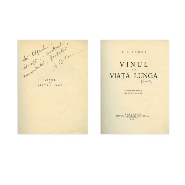 N. D. Cocea, Vinul de viață lungă, 1931, cu dedicație, volum bibliofil