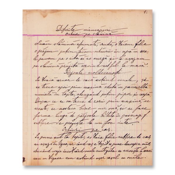 Manuscris gastronomic ce a aparținut familiei Greceanu, 1935