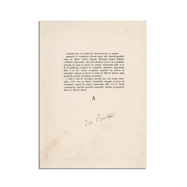Ion Barbu, Joc Secund, 1930, exemplar bibliofil cu semnătura autorului și a lui Marcel Iancu