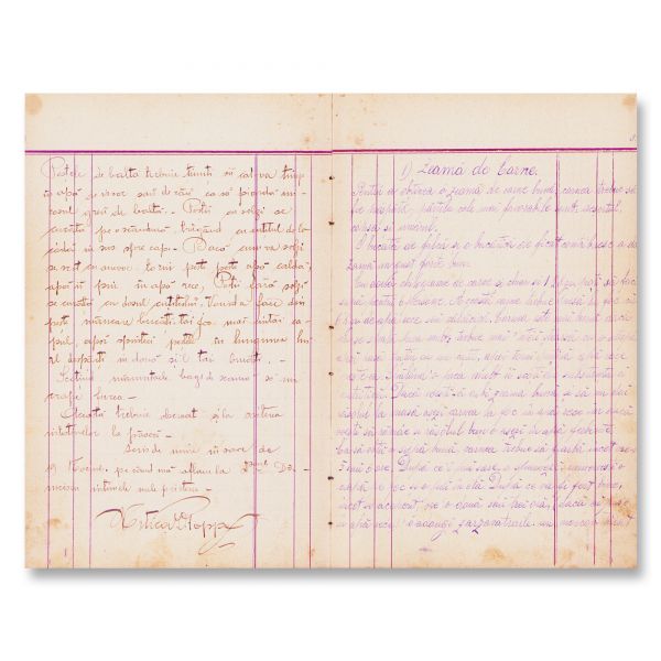 Eufrosina Popa, manuscris gastronomic din 1906 + scrisoare olografă  