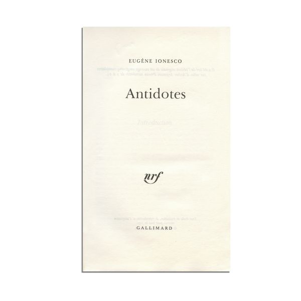 Eugène Ionesco, Antidotes, 1977, cu dedicație 