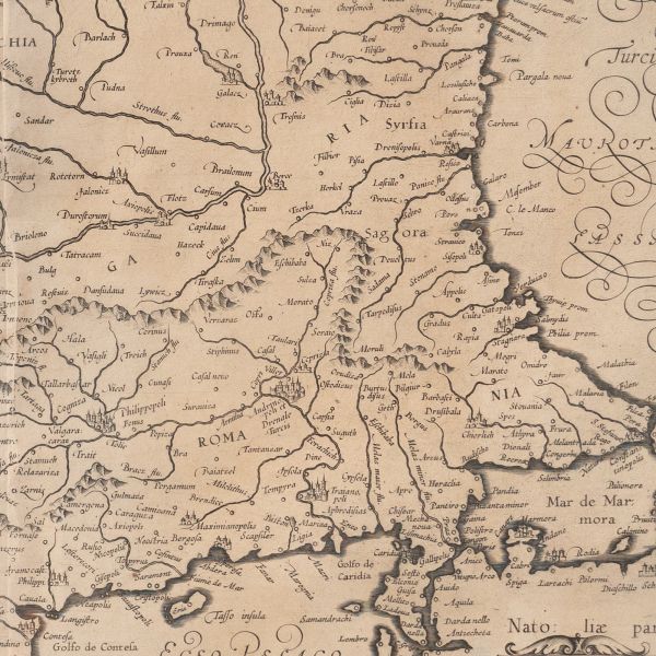 Gerardus Mercator, harta Valahiei, Serbiei, Bulgariei și Rumeliei, gravură în cupru, 1634