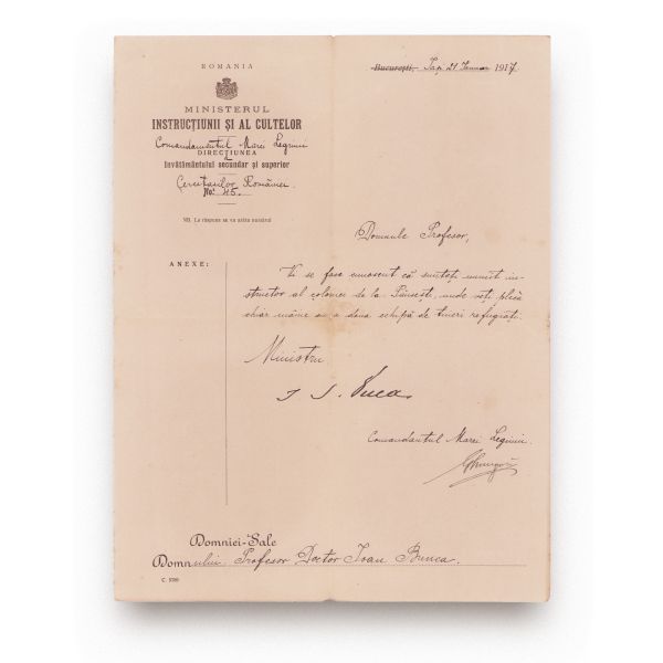 I. G. Duca și Gh. Murgoci, comandantul Marii Legiuni a Cercetașilor, scrisoare adresată prof. Ioan Bunea, 1917
