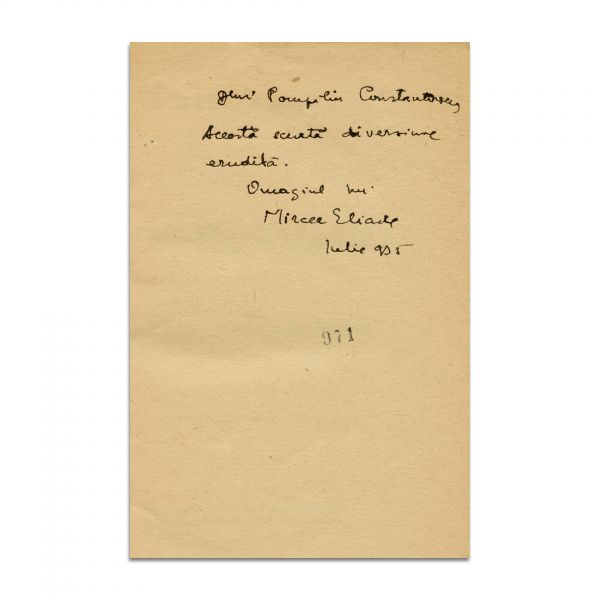 Mircea Eliade, Alchimia Asiatică, 1935, cu dedicație