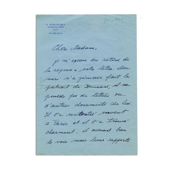 Oskar Kokoschka, corespondență, fotografii și documente personale pentru Barbu Brezianu, cu referire la Constantin Brâncuși