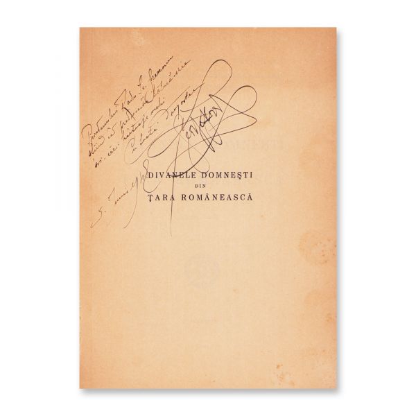 George D. Florescu, Divanele domnești din Țara Românească și Muntenia, două volume, 1929 - 1943, cu dedicații olografe pentru Radu Sc. Greceanu și ex-libris semnătură