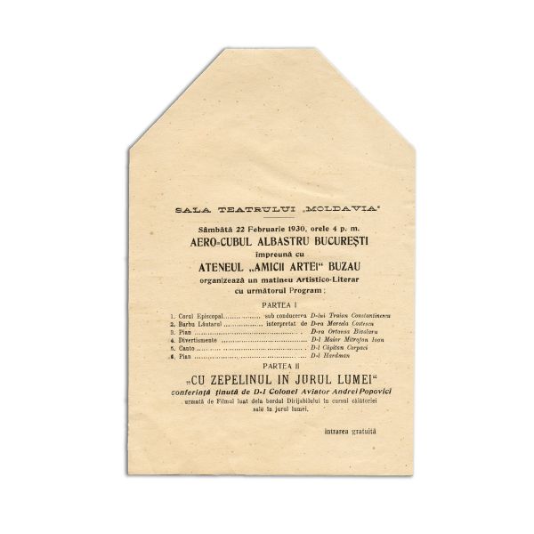 Colonel-aviator Andrei Popovici, fotografie format carte-de-visite și două invitații la conferințe