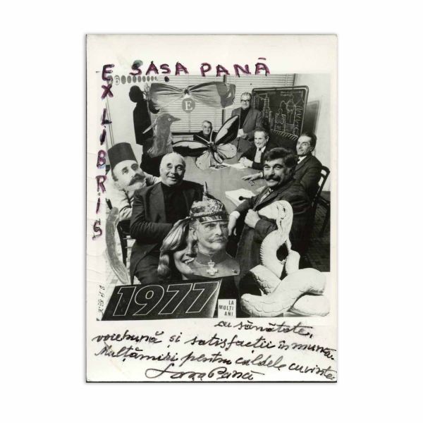 Sașa Pană, carte poștală cu dedicație, 1977, din biblioteca lui Ion Iliescu