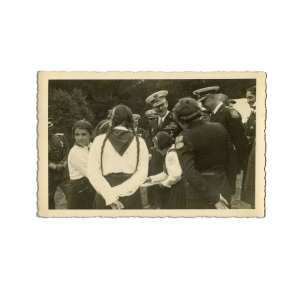 Regele Carol al II-lea vizitând o tabără de cercetașe, 4 fotografii tip carte poștală