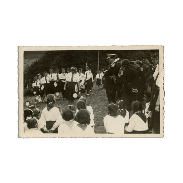 Regele Carol al II-lea vizitând o tabără de cercetașe, 4 fotografii tip carte poștală
