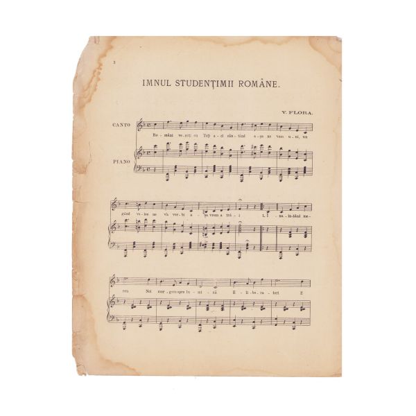 V. Flora, Imnul studențimii române, partitură, 1930