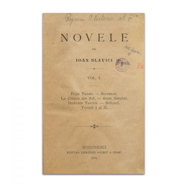 Ioan Slavici, Novele, Vol. I, 1892, prima ediție