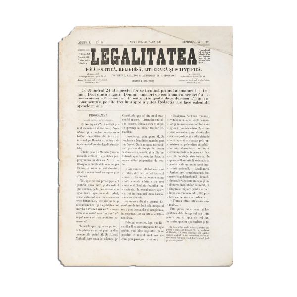 Publicația „Legalitatea”, Anul I, Nr. 24, 10 iulie [1866]