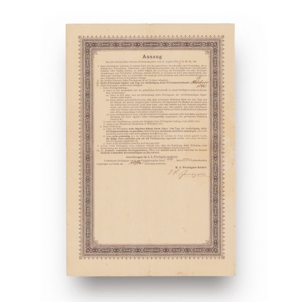 Brevet de invenție din Bucovina, 17 octombrie 1894