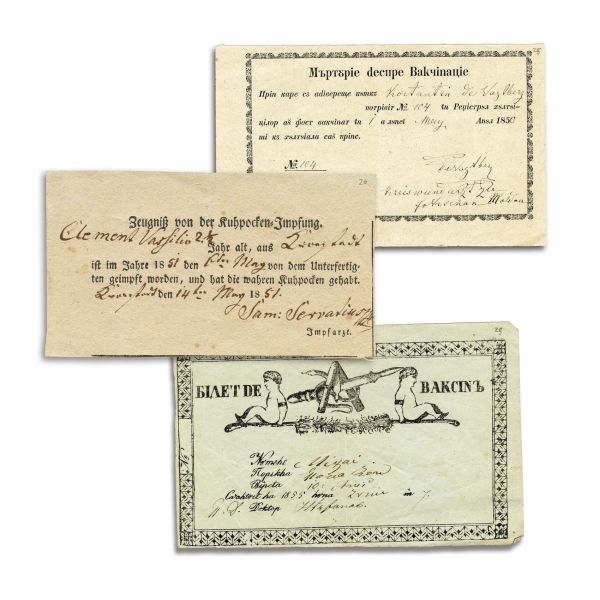 Trei bilete de vaccin, 1850-1855