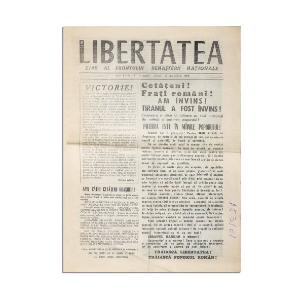 Publicația „Libertatea”, Anul I, Nr. 1, 22 decembrie 1989