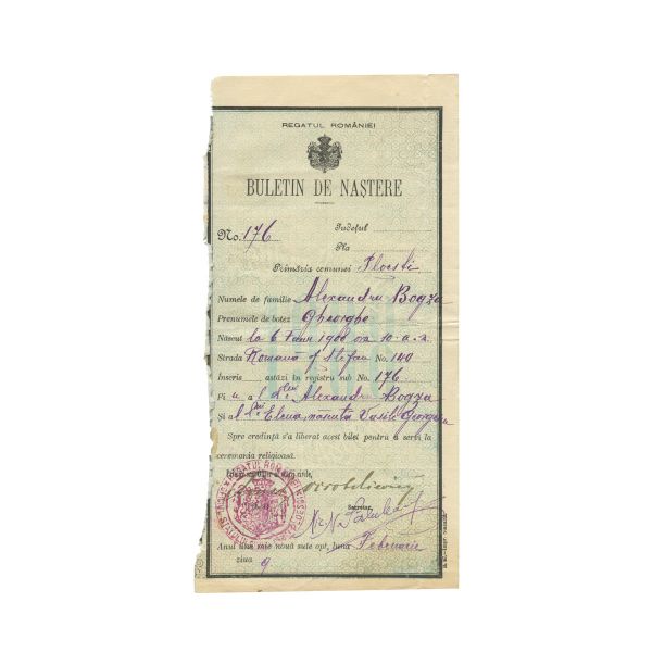 Certificatul de botez + buletinul de naștere al lui Geo Bogza