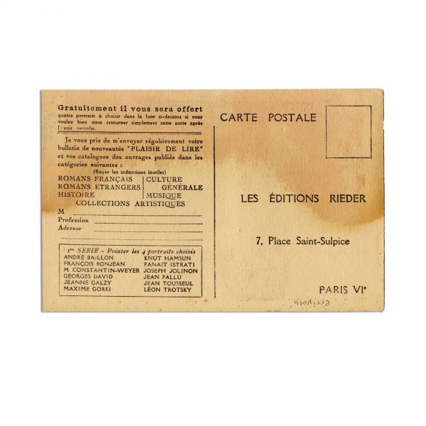Panait Istrati, scrisoare olografă + carte poștală