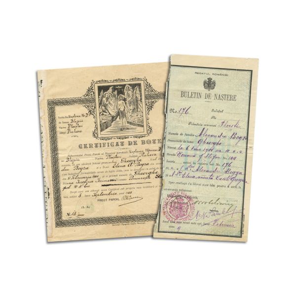 Certificatul de botez + buletinul de naștere al lui Geo Bogza