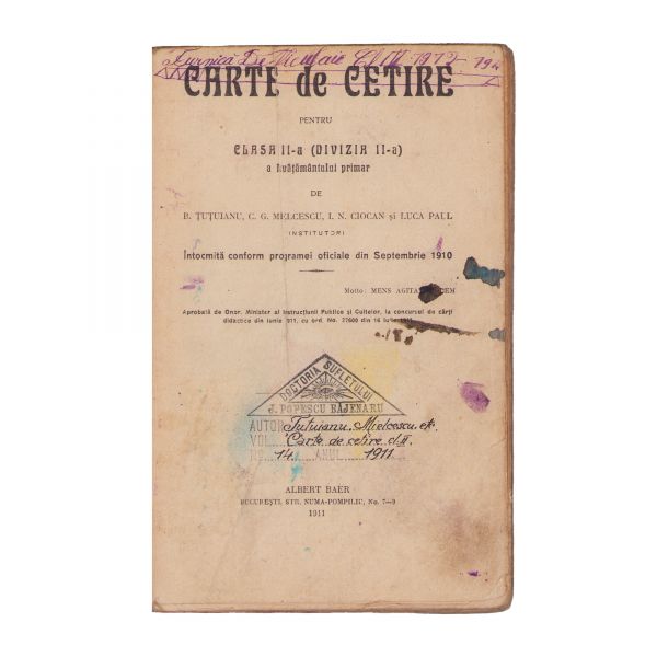 B. Țuțuianu, C. G. Mielcescu, I. N. Ciocan, Luca Paul, Carte de citire pentru clasa a II-a, 1911, cu ex-librisul lui I. Popescu-Băjenaru