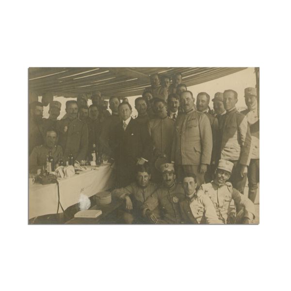 Octavian Goga și militarii Regimentului 61 Infanterie, fotografie tip carte poștală