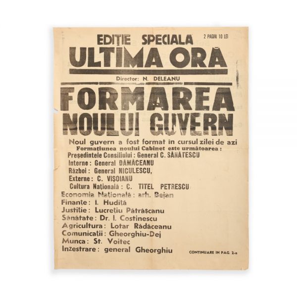 Publicația „Ultima oră”, Ediție Specială, 23 August 1944 - Formarea Noului Guvern