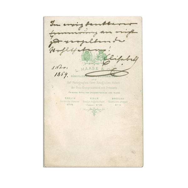 Principesa Elisabeta de Wied, fotografie de cabinet, cu dedicație olografă, atelier fotografic L. Haase & Co.