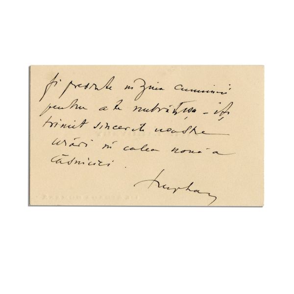 Filip Lahovary, carte de vizită cu însemnare olografă