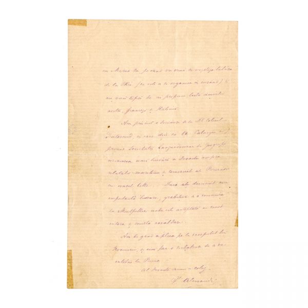 Vasile Alecsandri, scrisoare olografă în limba română + broșura lucrării Ginta Latină