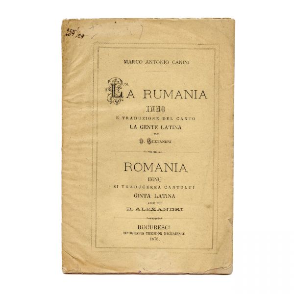 Vasile Alecsandri, scrisoare olografă în limba română + broșura lucrării Ginta Latină