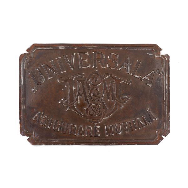 Asigurare mutuală „Universala”, pancartă metalică