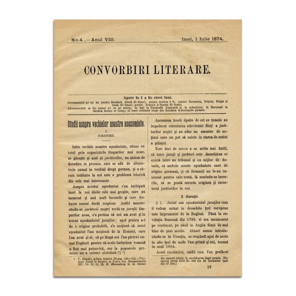 Convorbiri Literare, Anul VIII, Nr. 4, 1 iulie 1874, cu „Glasul din Stele” de V. Alecsandri