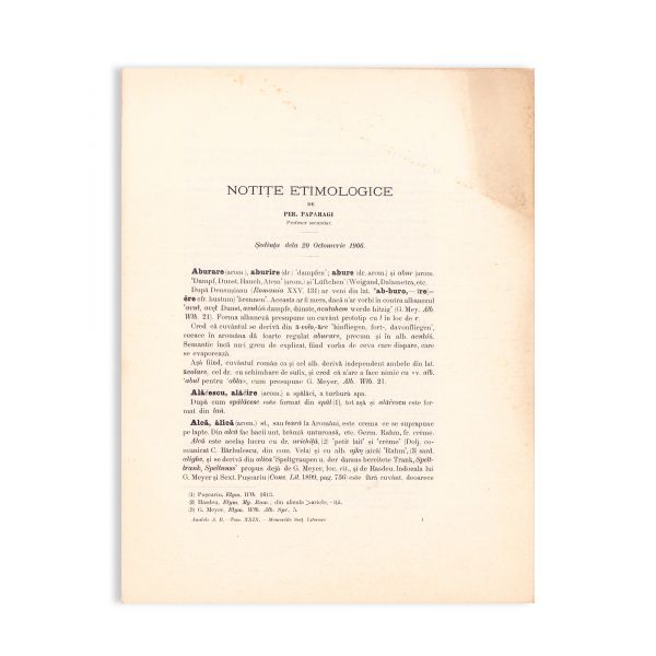 Pericle Papahagi, Notițe etimologice, 1907 + Numiri etnice la aromâni, 1925