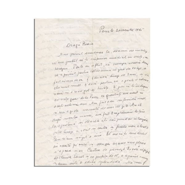 Colomba Voronca, scrisoare olografă către Rodica Wechsler, 1965