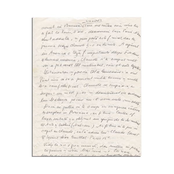 Colomba Voronca, scrisoare olografă către Rodica Wechsler, 1965