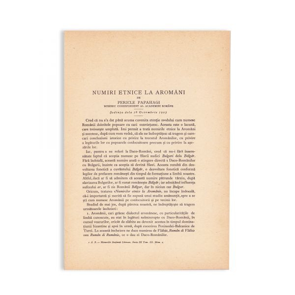 Pericle Papahagi, Notițe etimologice, 1907 + Numiri etnice la aromâni, 1925
