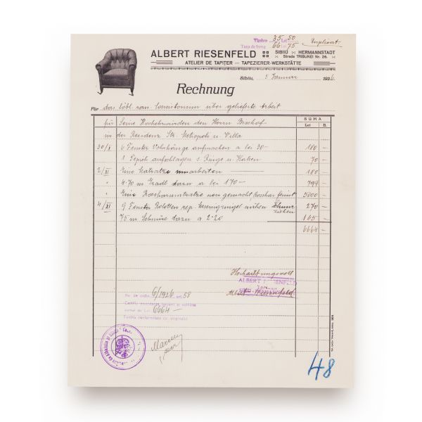Șapte facturi emise Consistoriului Arhidiecezan, Sibiu, 1926-1947