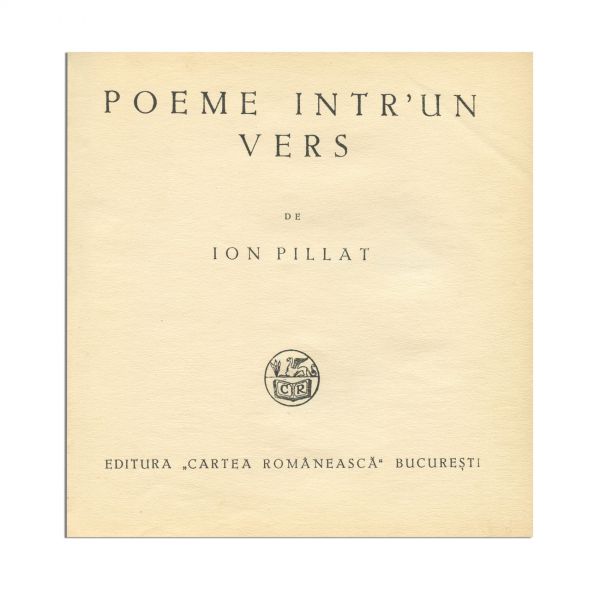 Ion Pillat, Poeme într-un vers, 1936, cu dedicație pentru I. Gr. Periețeanu