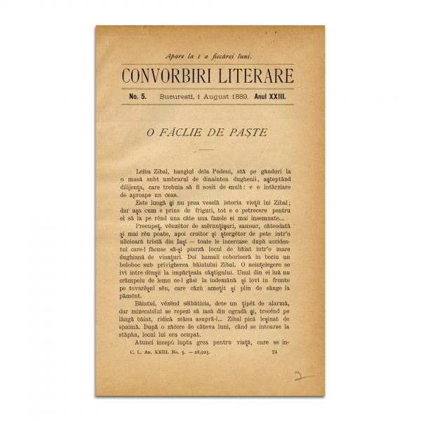 Convorbiri Literare, Anul XXIII, Nr. 5, 1 August 1889, „O făclie de paște” de I. L. Caragiale