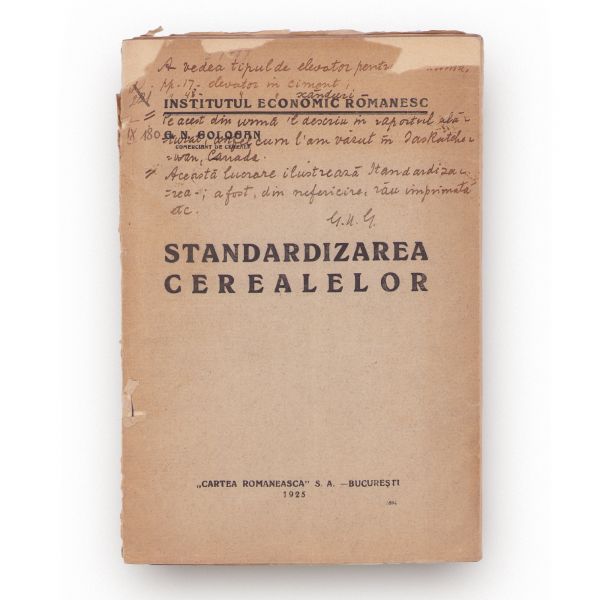 G. N. Gologan, Standardizarea cerealelor, 1925, cu dedicație olografă