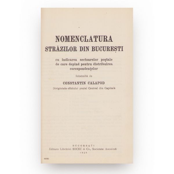 Constantin Calapod, Nomenclatura străzilor din București, 1928