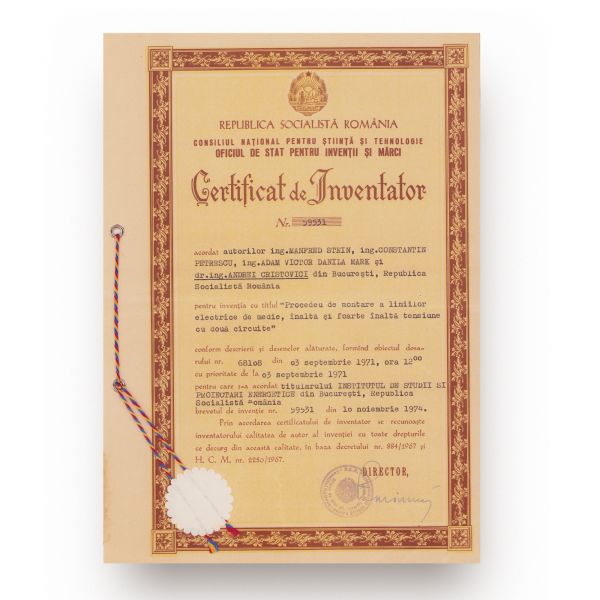 Ing. Andrei Cristovici, certificat de inventator + trei certificate de inovator, 1960-1974