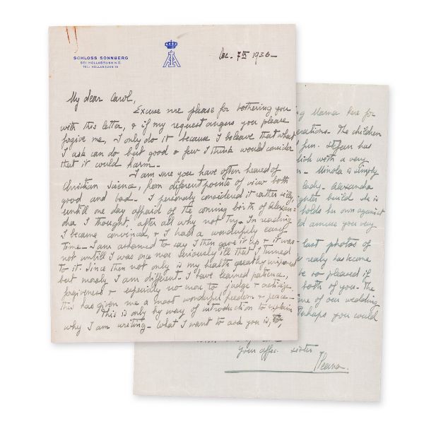 Ileana, Arhiducesa Austriei, scrisoare expediată regelui Carol al II-lea, 7 decembrie 1936 