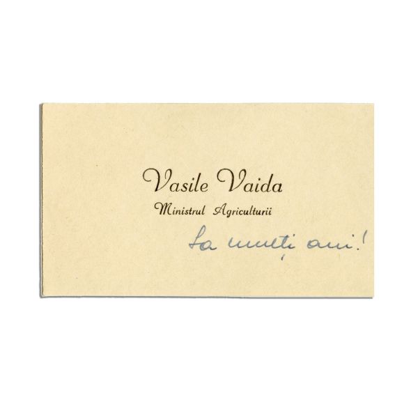 Vasile Vaida, carte de vizită cu însemnare olografă